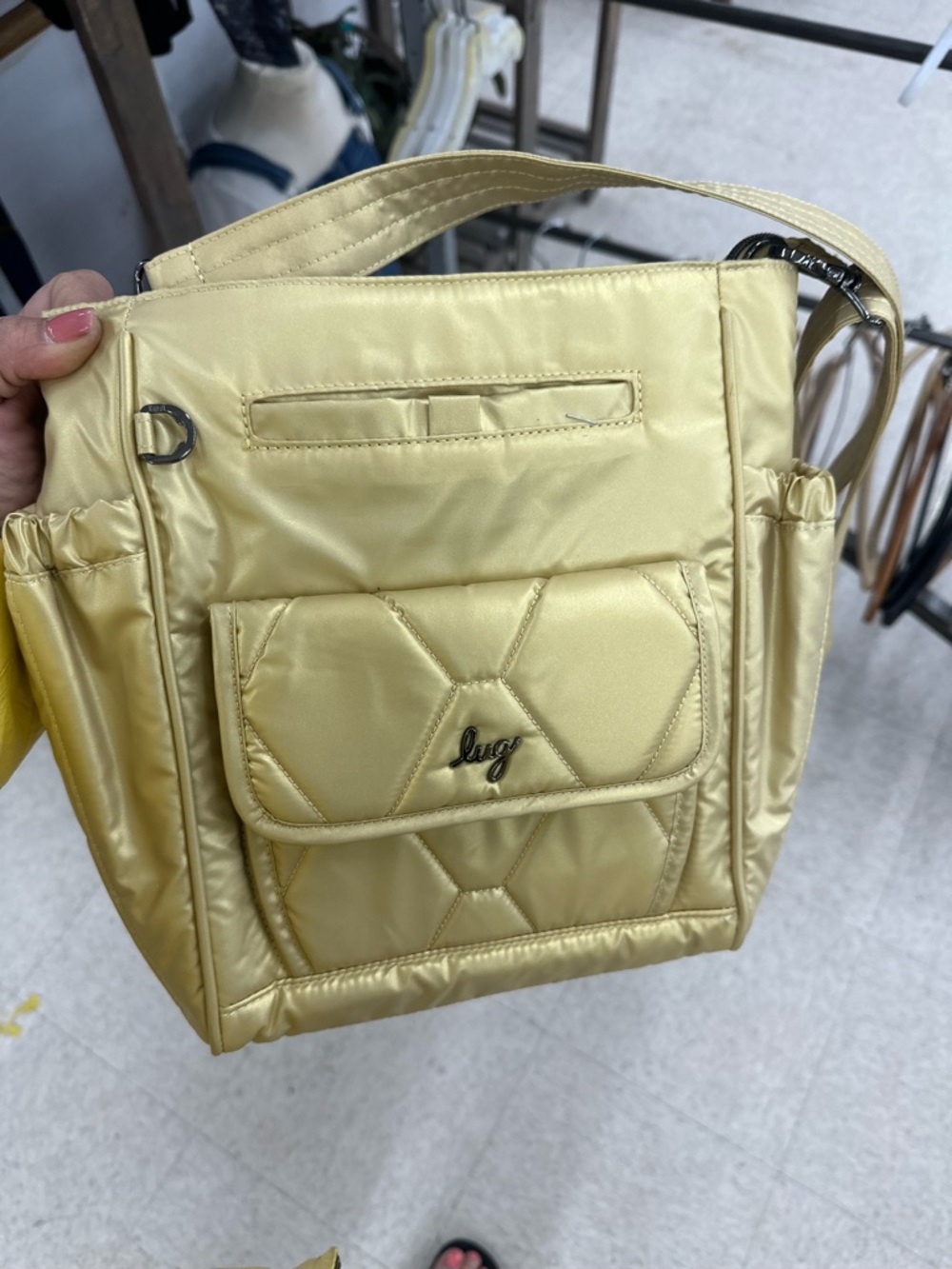 lug Quilted Crossbody Tote in Light Gold